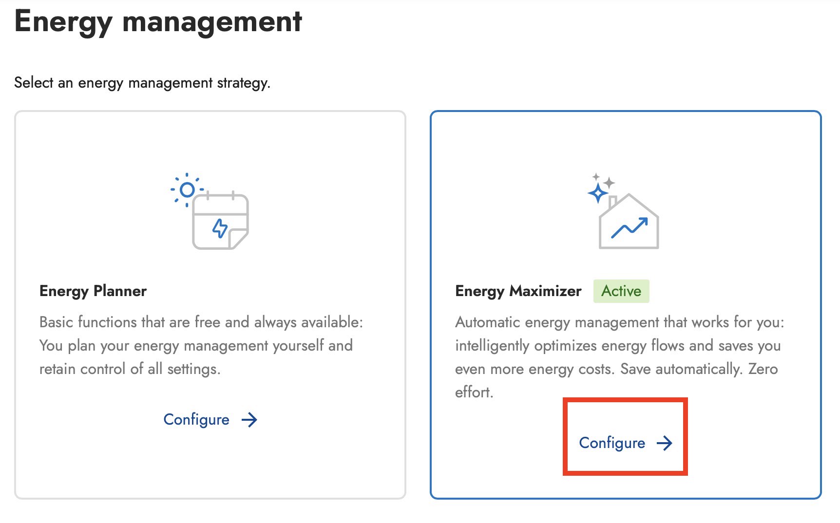 energy maximizer configure
