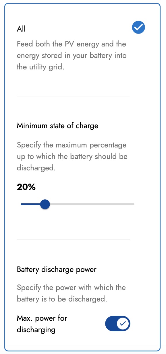 settings for feed-in